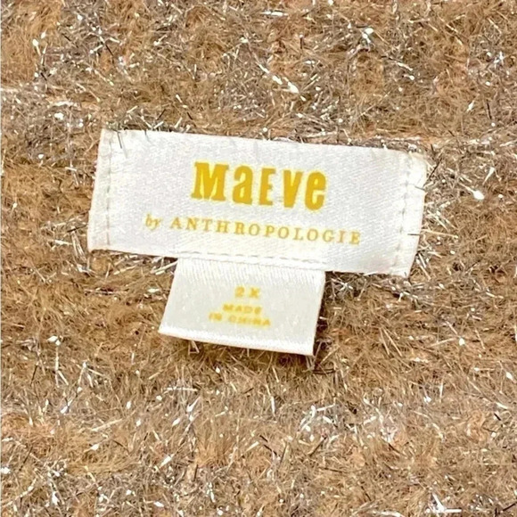 Anthropologie Maeve Tinsel Eyelash Soft Sparkle Sweater in Sand Tan Size 2X - Picture 5 of 5